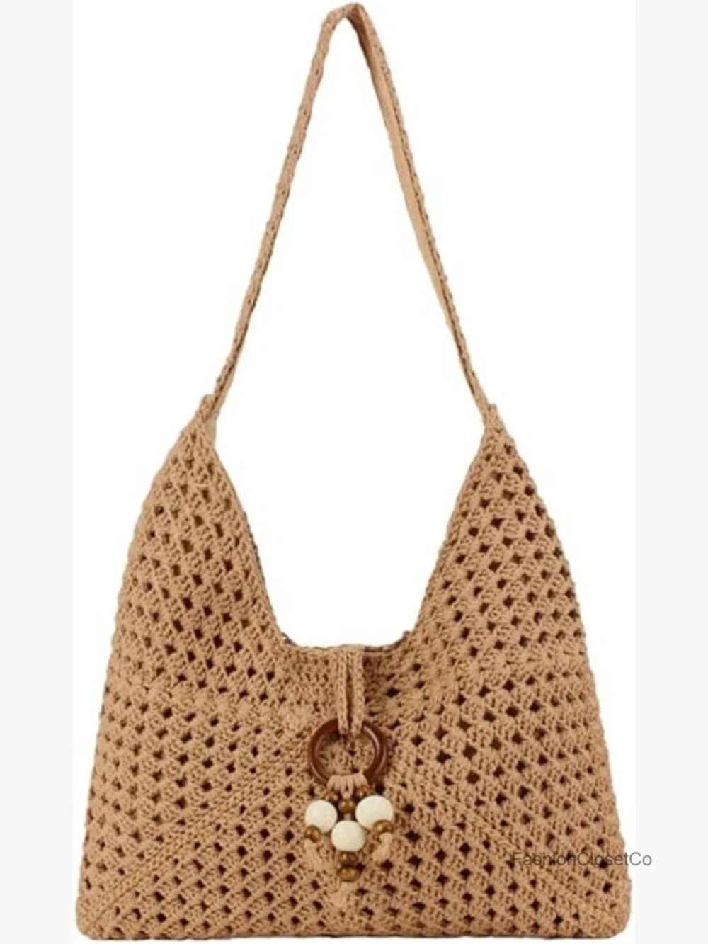 Handwoven Slouchy Hobo Bag with Beaded Accents Cotton Straw Tote